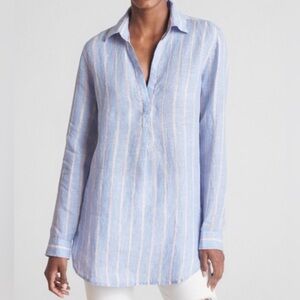 Gap BF Blue White Striped Linen Tunic Size M